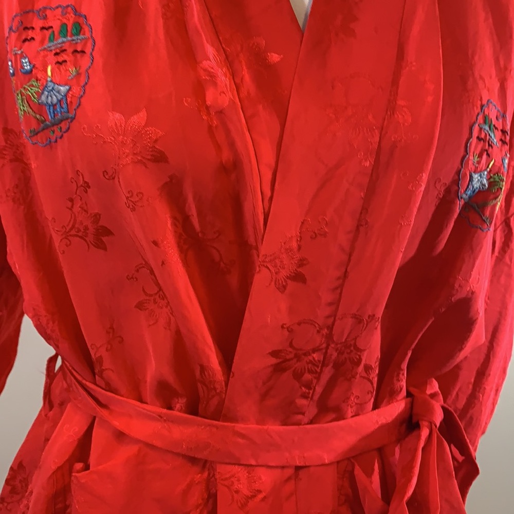 Health All Rayon Embroidered Red Kimono Robe - Picture 3 of 10